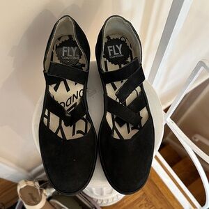 Fly London Black Cross-Strap Flats